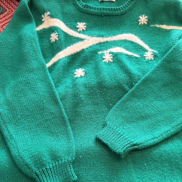 Vintage 80s 90s Lucia Nordic Winter Snowflake Sweater Green Size M Christmas - Picture 6 of 10